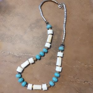 Statement necklace Cream, Light gold, Turquoise colors 36-39 in
